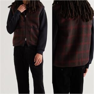 Universal Works Arden Slim Fit Check Brushed Woven Gilet Vest Red size XL